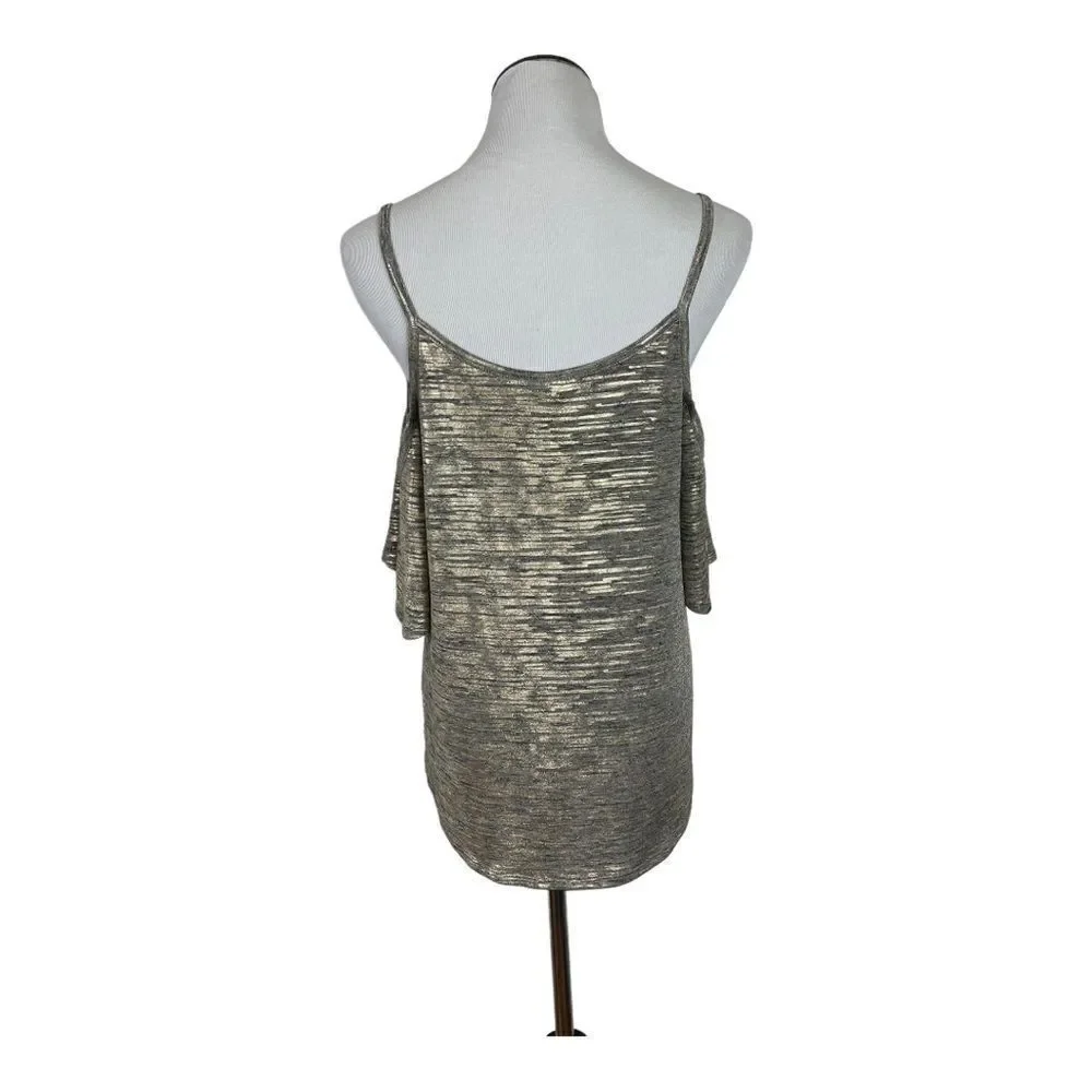 Bar lll Women’s Sz L Off The Shoulder Top Gold Silver Blouse Sexy Holiday Party